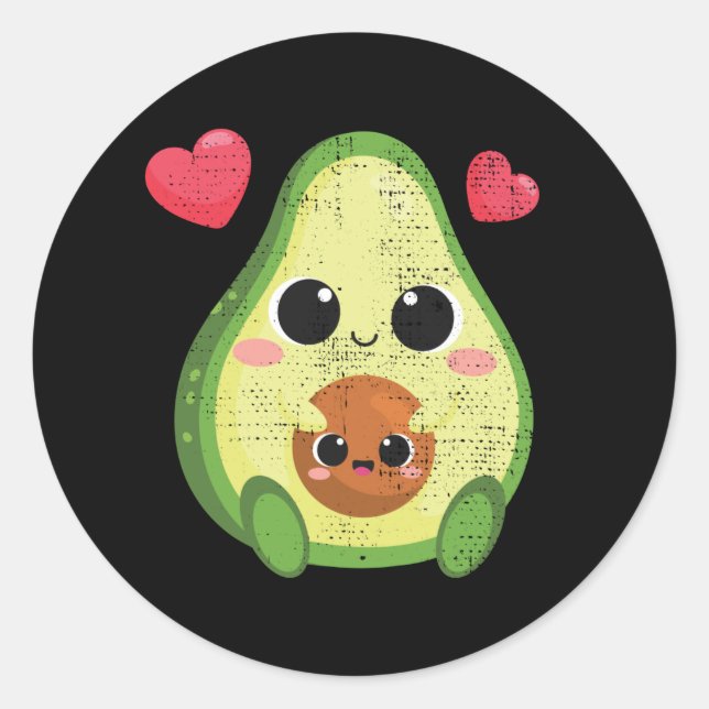 Sticker Rond Cute Avocado Et Bébé Kawaii Valentines Hommes Du J (Devant)