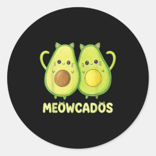 Sticker Rond Cute Avocado Kitten Pun Funny Kawaii Alimentation