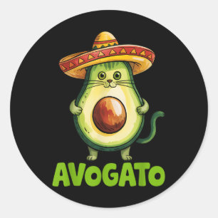 Sticker Rond Cute Avogato Sombrero Chat Funny Cinco De Mayo Fem