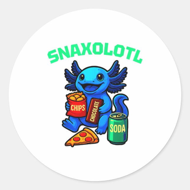 Sticker Rond Cute Axolotl Funny Snaxolotl Snacks A Lot Axolotl  (Devant)