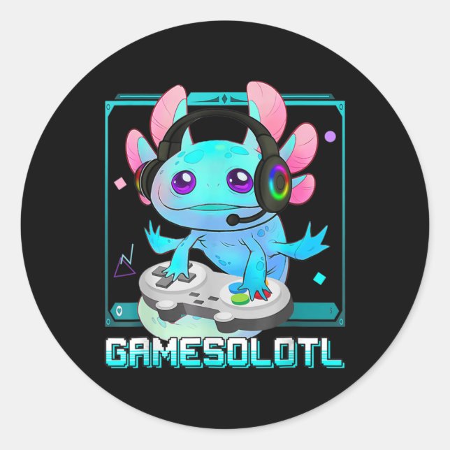 Sticker Rond Cute Axolotl Lover Gamesalotl Gaming Axolotl Kids  (Devant)