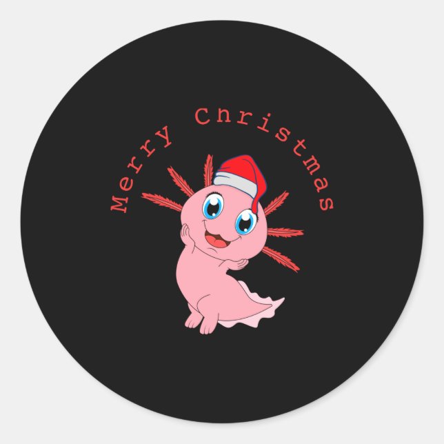 Sticker Rond Cute Axolotl Santa Merry Christmas T Shirt  (Devant)