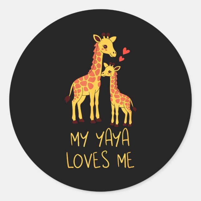 Sticker Rond Cute Baby Giraffe And Grandma My Yaya Loves Me  (Devant)