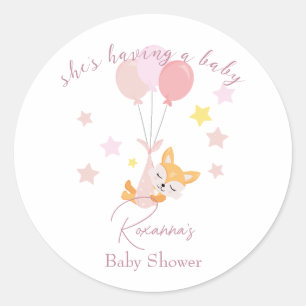 Sticker Rond Cute Baby Girl Fox et ballons