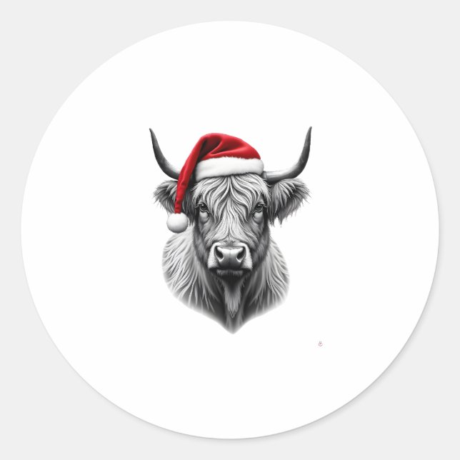 Sticker Rond Cute Baby Highland Cow Christmas Santa Gifts Xmas  (Devant)