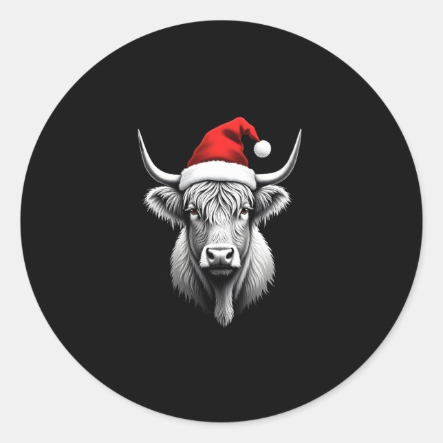 Sticker Rond Cute Baby Highland Cow Christmas Santa Gifts Xmas  (Devant)