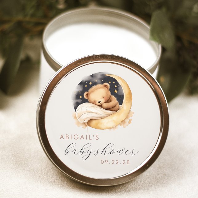 Sticker Rond Cute Baby shower d'ours et de lune (Créateur téléchargé)