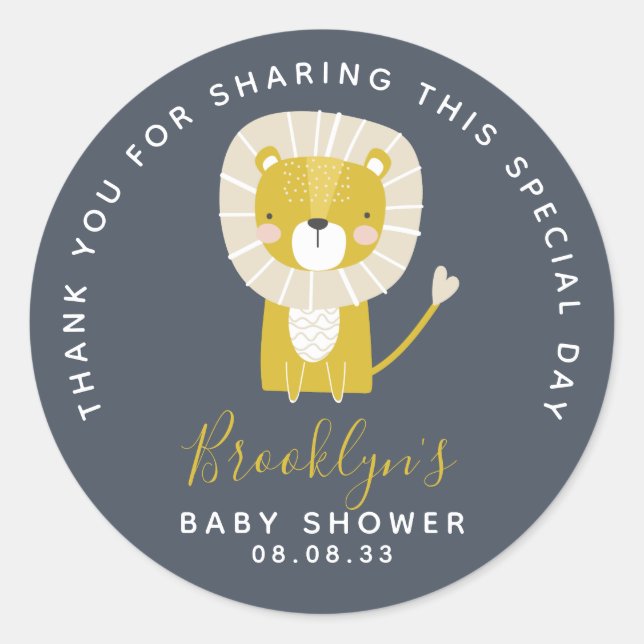 Sticker Rond Cute Baby shower Lion Merci (Devant)