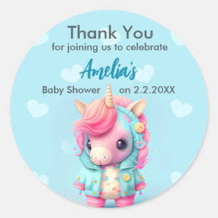 Sticker Rond Cute Baby Unicorn   BABY SHOWER