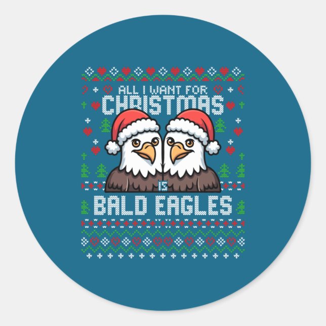 Sticker Rond Cute Bald Eagles Christmas Ugly Xmas Sweater Patri (Devant)