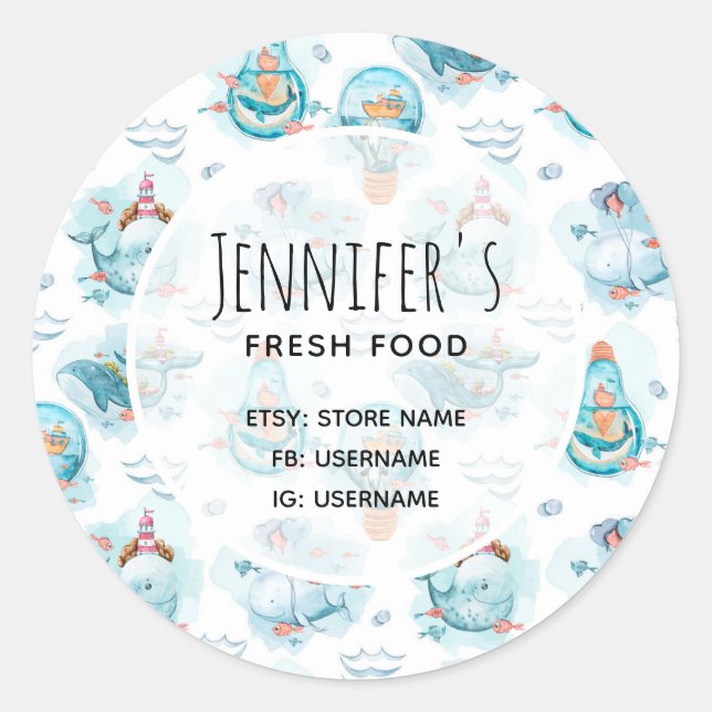 Sticker Rond Cute Baleines Nautiques Aquarelle Motif (Devant)