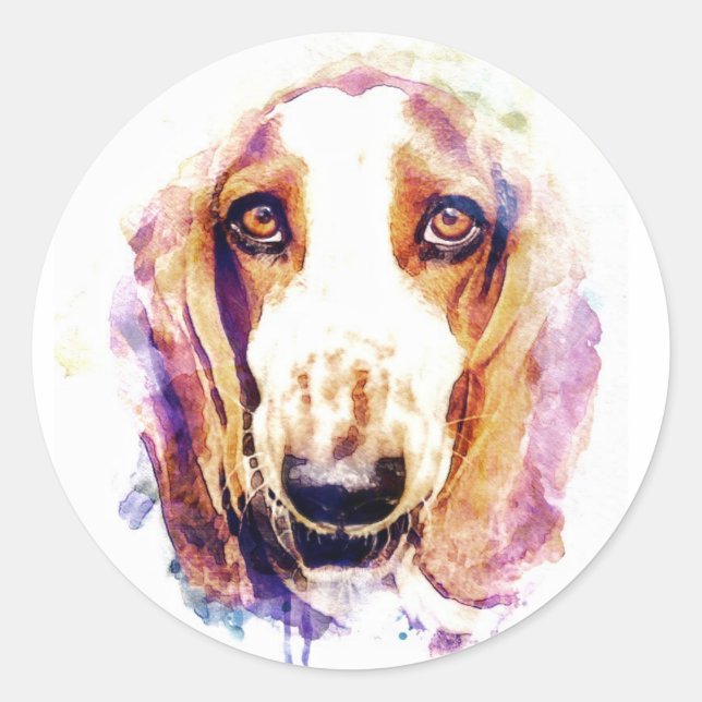 Sticker Rond Cute Basset Hound Chien Face Animal Pet Croquis (Devant)