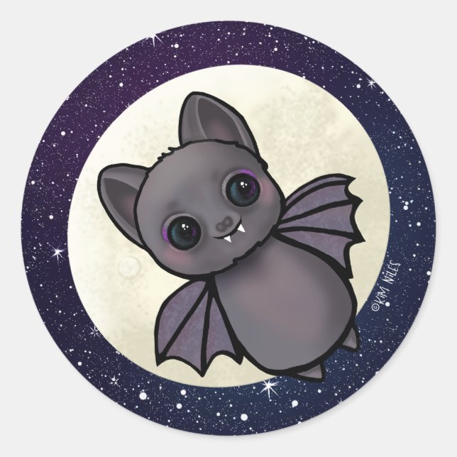 Sticker Rond Cute Bat KiniArt Halloween (Devant)