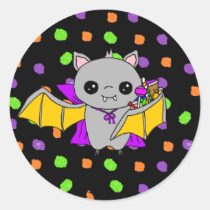 Sticker Rond Cute Bat tenant Halloween Candy