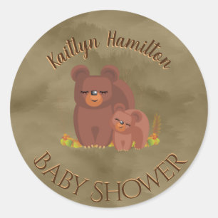 Sticker Rond Cute Bear Cub Garçon Mère Baby shower Bois