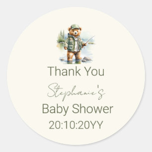 Sticker Rond Cute Bear Fisherman Reel Baby shower excité