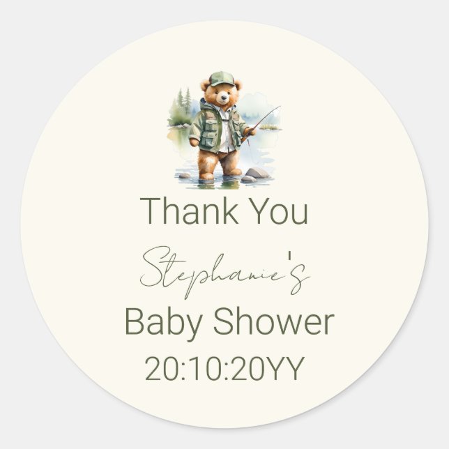 Sticker Rond Cute Bear Fisherman Reel Baby shower excité (Devant)