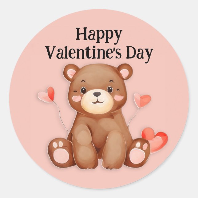 Sticker Rond Cute Bear Hearts Ballons Heureuse Sainte-Valentin (Devant)