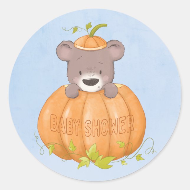 Sticker Rond Cute Bear Petit Baby shower Citrouille (Devant)