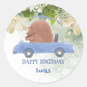 Sticker Rond Cute Bear Safari jungle Zoo fête d'anniversaire