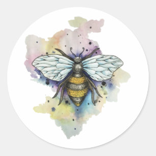 Sticker Rond Cute Bee And Rainbow Wash