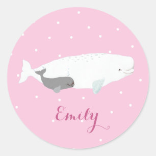 Sticker Rond Cute Beluga Whale Girl Cadeau Nom personnalisé