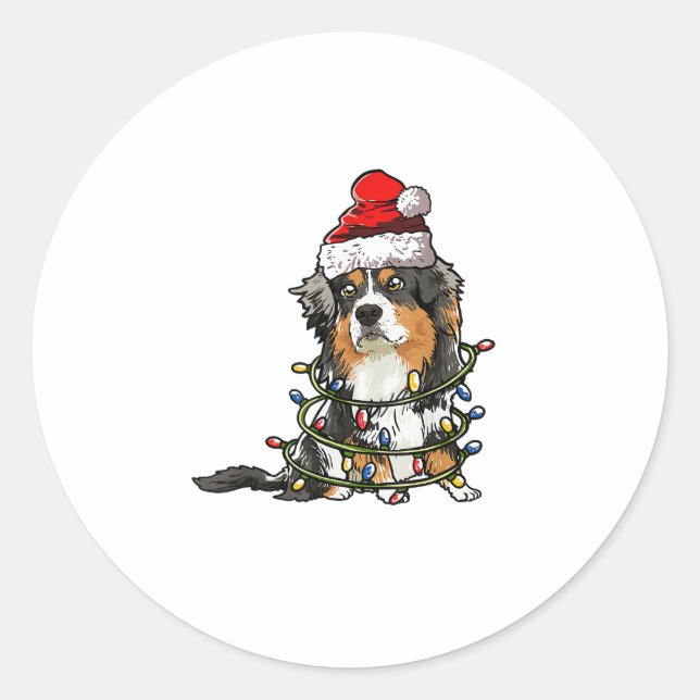 Sticker Rond Cute berger australien Père Noël Christmas Tree Li (Devant)