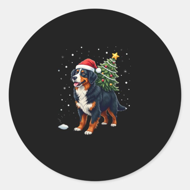 Sticker Rond Cute Bernese Mountain Dog in a Christmas Tree for  (Devant)