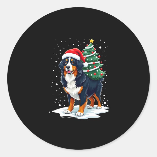 Sticker Rond Cute Bernese Mountain Dog in a Christmas Tree for  (Devant)