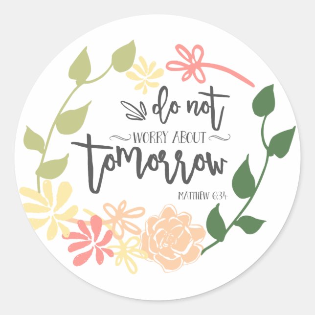 Sticker Rond Cute Bible Verse Fleur Wreath Calligraphie Chic (Devant)