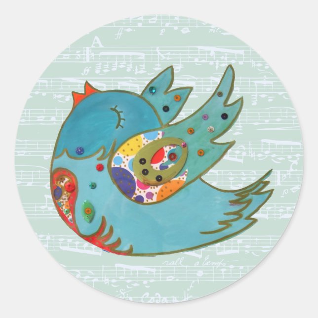 Sticker Rond Cute bird flying and singing (Devant)