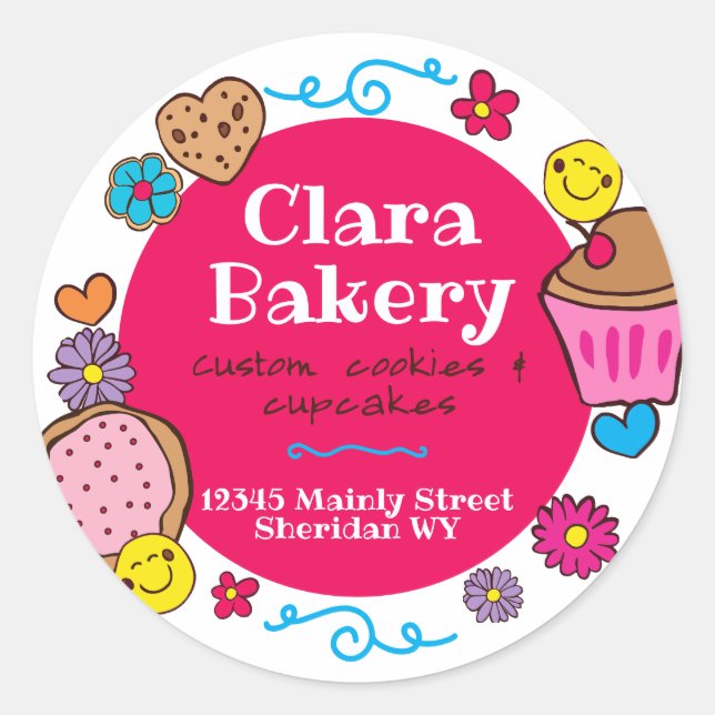 Sticker Rond Cute biscuits à doodé cupcake boulangerie (Devant)