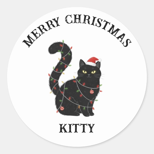 Sticker Rond Cute Black Cat Christma sSticker (Devant)