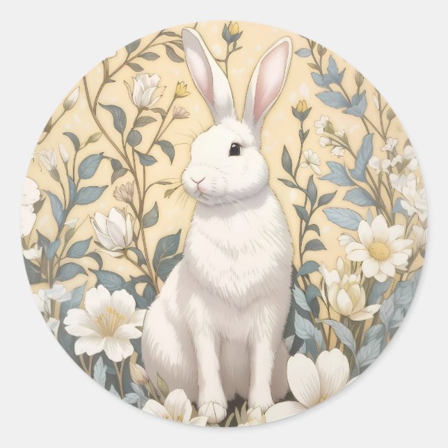 Sticker Rond Cute Blanc Bunny Pastel Jaune Floral (Devant)