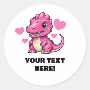 Sticker Rond Cute blanc et rose personnalisé T-rex