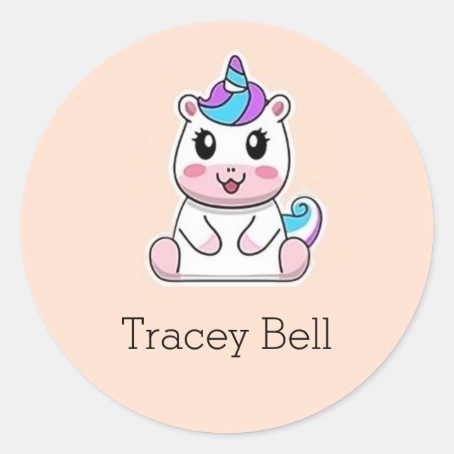 Sticker Rond Cute blanc licorne rose (Devant)