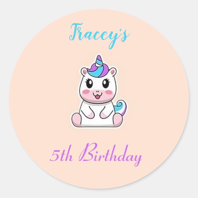 Sticker Rond Cute blanc licorne rose (Devant)