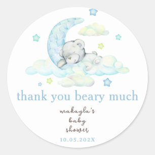 Sticker Rond Cute bleu Teddy Ours Baby shower Merci