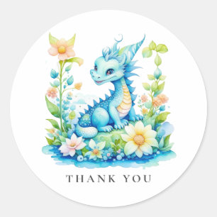 Sticker Rond Cute bleu turquoise vert Merci Dragon