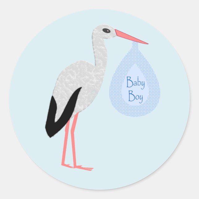 Sticker Rond Cute Blue Baby Boy Stork (Devant)