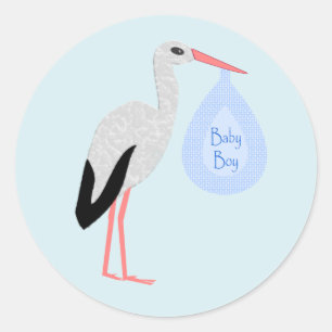 Sticker Rond Cute Blue Baby Boy Stork
