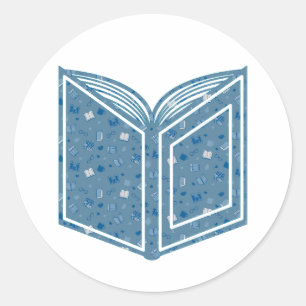 Sticker Rond Cute Blue Book et le Motif de lecture sur open boo