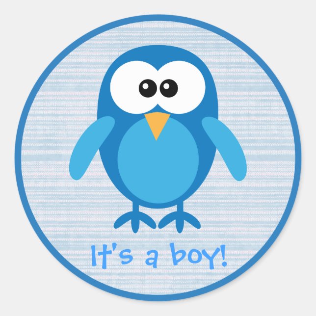 Sticker Rond Cute Blue Cartoon Owl C'est un garçon nouveau bébé (Devant)