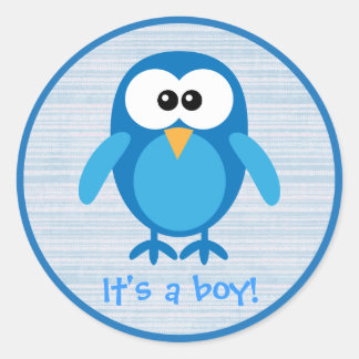 Sticker Rond Cute Blue Cartoon Owl C'est un garçon nouveau bébé