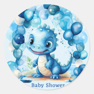 Sticker Rond Cute Blue Dinosaur Ballons Baby shower garçon