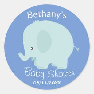 Sticker Rond Cute Blue Elephant Boy Baby shower personnalisé