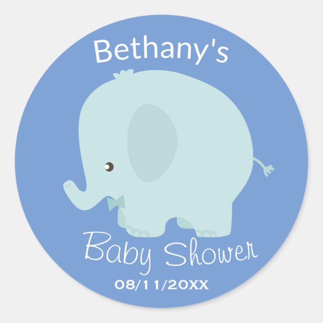Sticker Rond Cute Blue Elephant Boy Baby shower personnalisé (Devant)