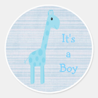 Sticker Rond Cute Blue Giraffe C'Est Un Garçon Nouveau Bébé