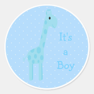 Sticker Rond Cute Blue Giraffe C'Est Un Garçon Nouveau Bébé