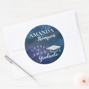 Sticker Rond Cute Blue Green Galaxy Classe De 2023 Graduation